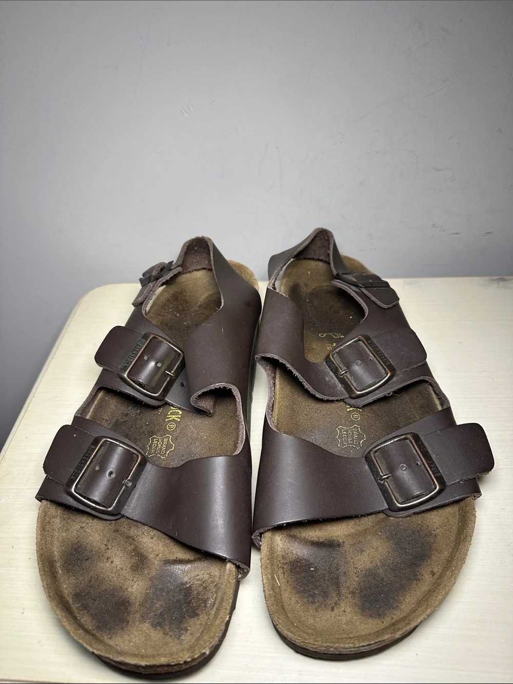 Birkenstock 2 straps and ankle Men's Brown Leather Adjustable Strap Sandals